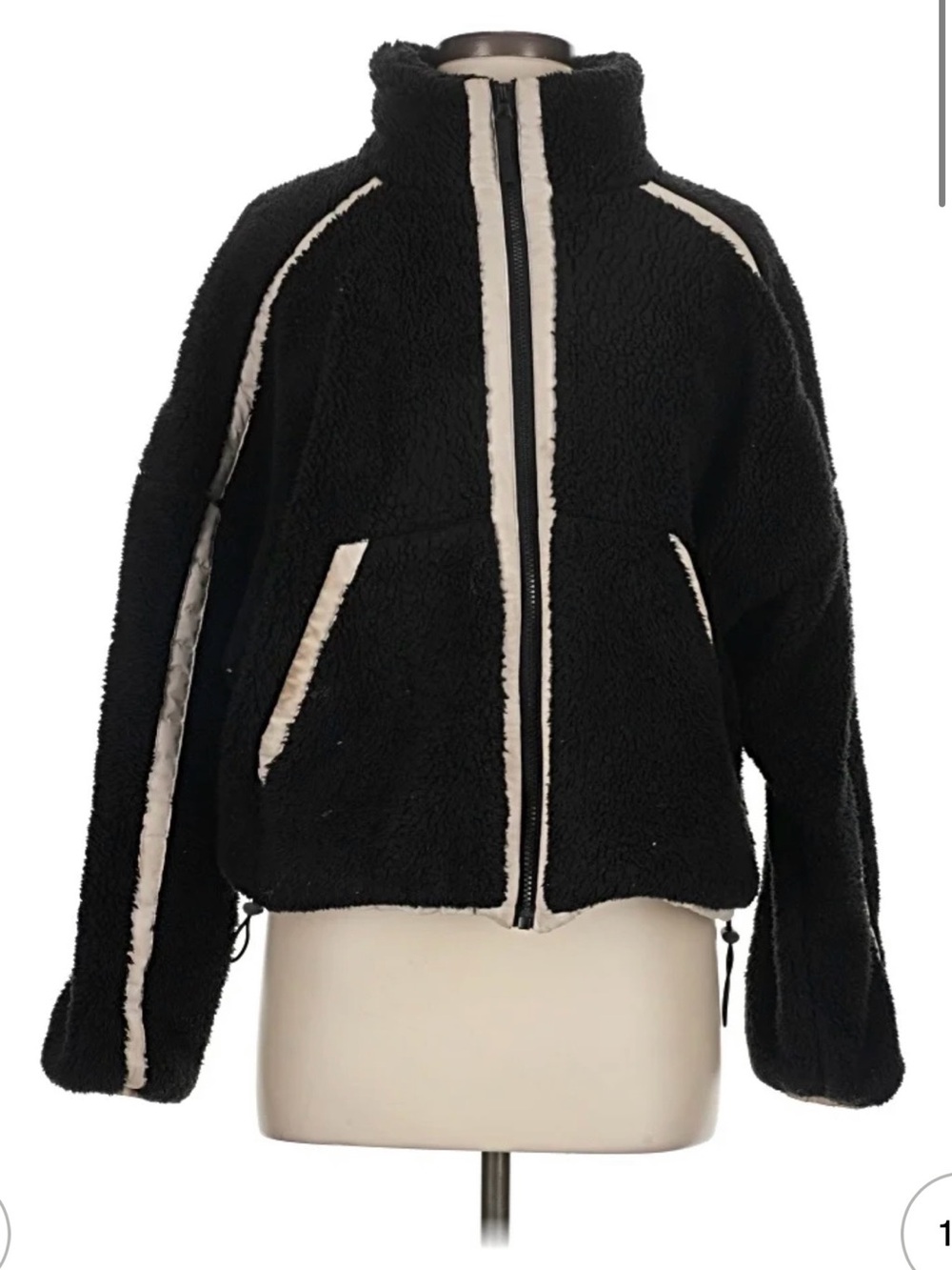 JoyLab Black Sherpa Zip Jacket with Cream Trim - Women